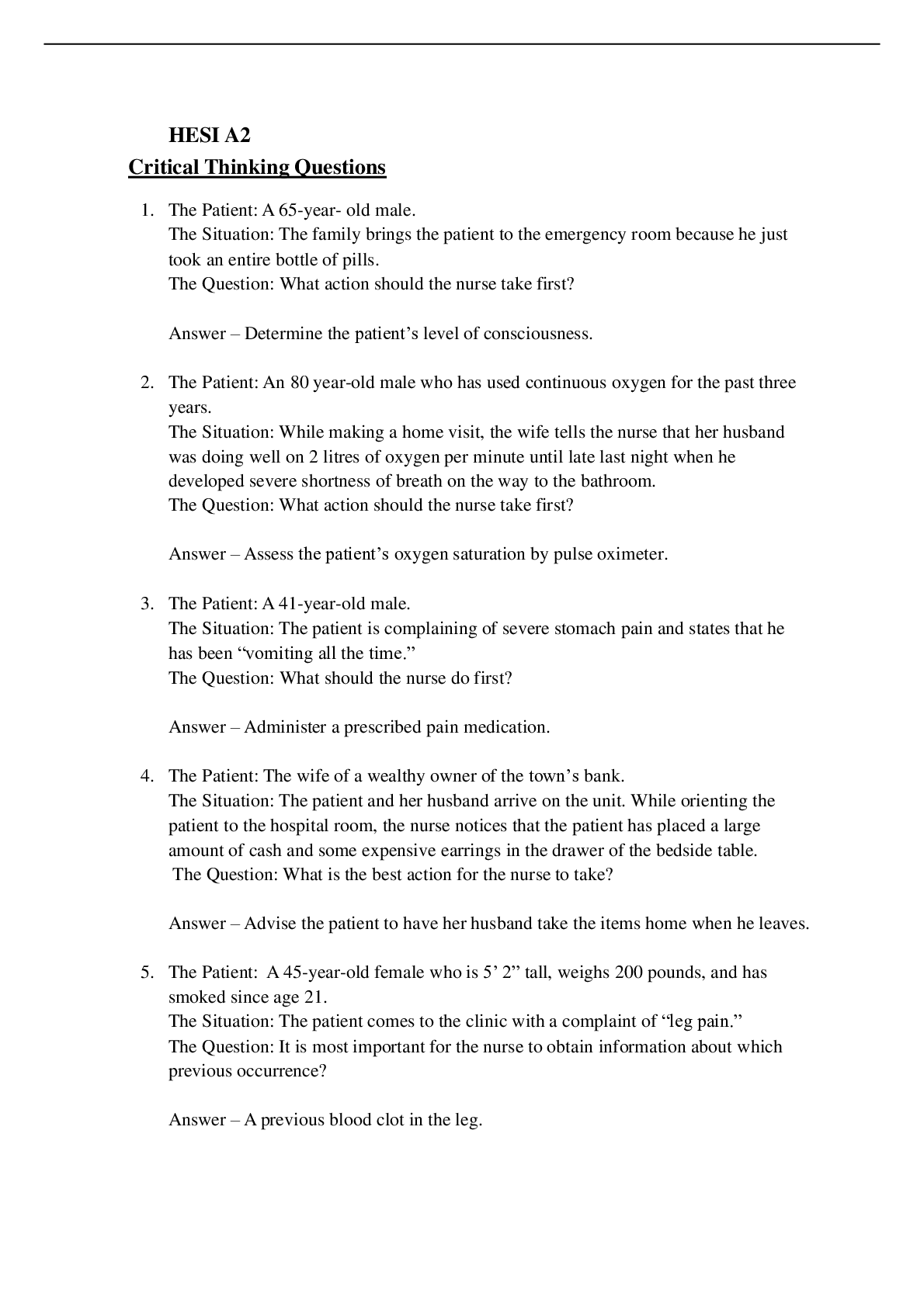 Preview image of HESI A2-Critical Thinking Q&A document